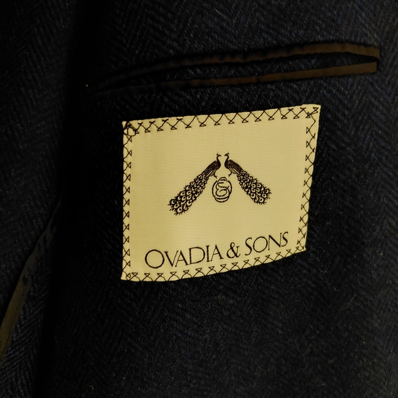 Ovadia & Sins Blue Tweed Men's Blazer Shouler  Patch 42R - Picture 2 of 5